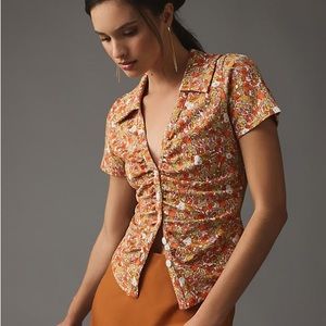 MAEVE by Anthropologie Multicolor Fruit Citrus Button Down Tie Front Top/Blouse